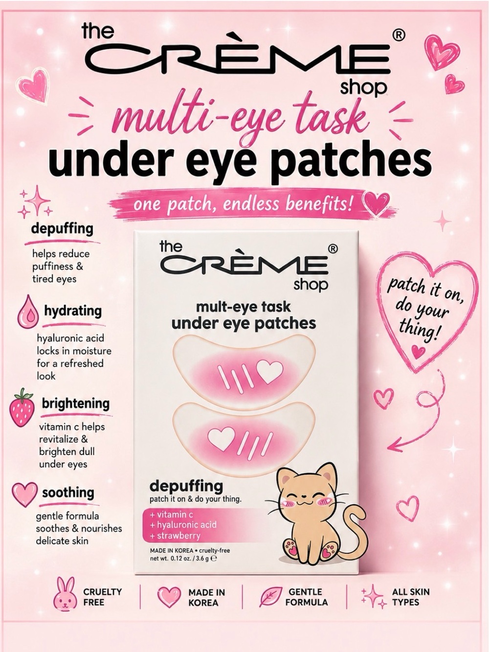 The Crème Shop Pink Mult - Eye Task Under Eye Patches - 3 Pairs